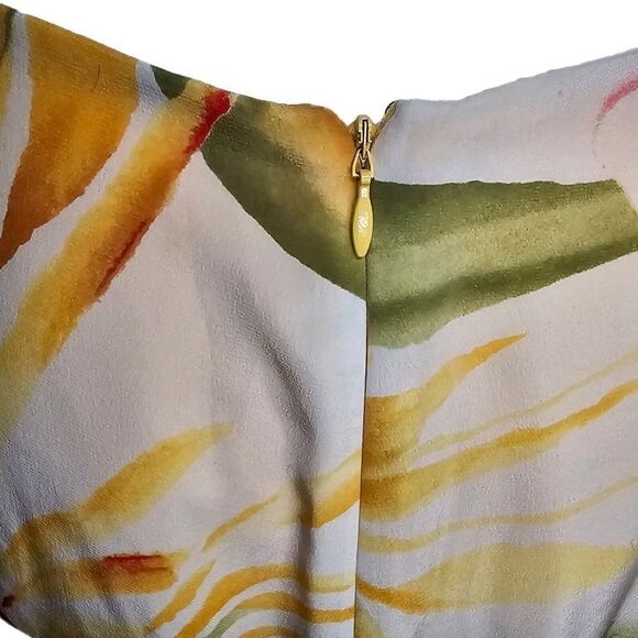 Peter Nygard Silk Pleated Skirt Womens 12 Yellow Lined Zip Knee Length Floral - Picture 5 of 11